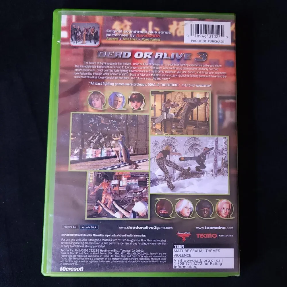 Dead or Alive 3 Microsoft Xbox 2001 Fighting TECMO Video Game with Case
